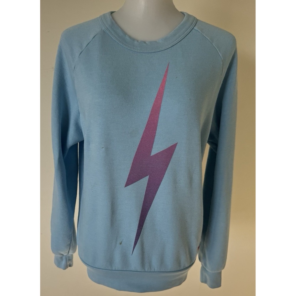 Aviator Nation‎ Lightning Bolt Sweatshirt Crewneck Long Sleeve Size XS Blue - Picture 2 of 13